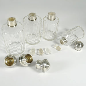 French Sterling Silver Glass Perfume Bottle Powder Jar Set Vanity Dresser Table