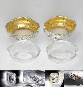 Pair Antique French Sterling Silver Salt Cellars, Spoons