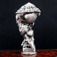 Load image into Gallery viewer, French Silver Wax Seal Stamp, Turquoise Cabochons, Art Nouveau Sea Shell Motif

