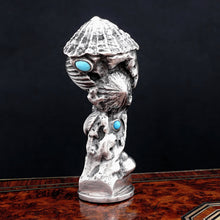 Load image into Gallery viewer, French Silver Wax Seal Stamp, Turquoise Cabochons, Art Nouveau Sea Shell Motif
