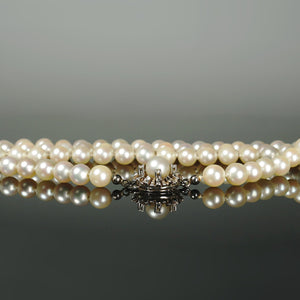 J. Köhle Cultured Pearl Necklace 14K Gold Diamond Clasp Opera Length
