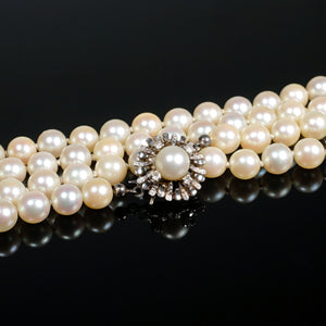 J. Köhle Cultured Pearl Necklace 14K Gold Diamond Clasp Opera Length