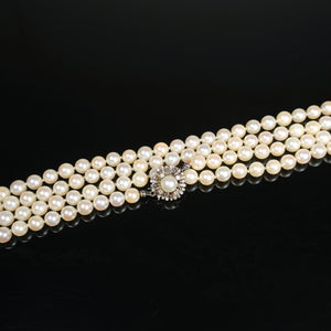 J. Köhle Cultured Pearl Necklace 14K Gold Diamond Clasp Opera Length