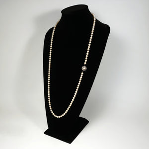 J. Köhle Cultured Pearl Necklace 14K Gold Diamond Clasp Opera Length