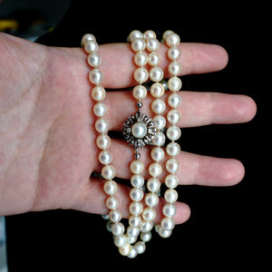 J. Köhle Cultured Pearl Necklace 14K Gold Diamond Clasp Opera Length