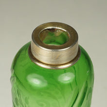 Load image into Gallery viewer, Antique French Sterling Silver Green Glass Liquor Flask
