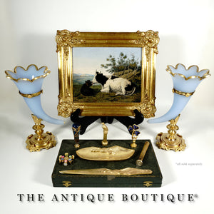 Antique French Signed Bronze Desk Set, Duck Figure, Art Nouveau Wax Seal, Tray, Letter Opener