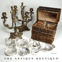 Load image into Gallery viewer, Antique French Trompe l’Oeil Books Liquor Caddy Tantalus Box, Decanter &amp; Shot Glasses Secret Hidden Mini Bar
