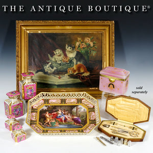 Antique Vienna Austria Porcelain Hand Painted Tray, Raised Gold Enamel Portrait of Goddess Diana