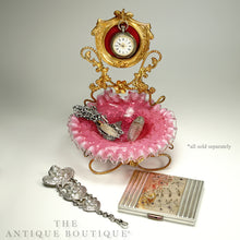 Load image into Gallery viewer, Antique Victorian Cranberry Spangle Art Glass Trinket Dish Ormolu Pocket Watch Display Stand
