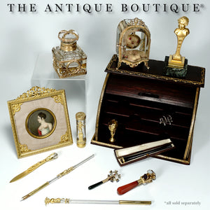 Antique French Napoleon III Empire Crystal Handled Gilt Bronze Dip Pen, Writing Calligraphy