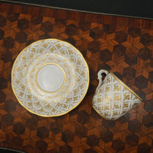 Load image into Gallery viewer, French Le Tallec Paris Porcelain Cup Saucer Demitasse Raised Gold Fleur de Lis Pattern
