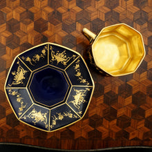 Load image into Gallery viewer, Art Deco Rosenthal German Porcelain Cup Saucer Demitasse Raised Gold Encrusted Enamel Cobalt Blue
