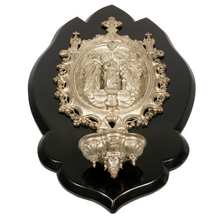 Load image into Gallery viewer, Antique French Silver Gilt Bronze Holy Family Religious Water Font Wall Plaque
