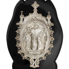 Load image into Gallery viewer, Antique French Silver Gilt Bronze Holy Family Religious Water Font Wall Plaque
