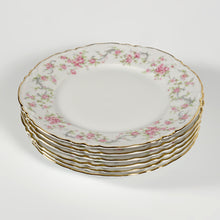Load image into Gallery viewer, Hutschenreuther Bavaria Germany Set of 6 Porcelain Plates Richelieu Pattern, Gilt Trim, Pink Roses
