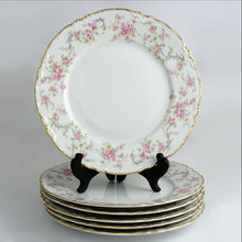 Load image into Gallery viewer, Hutschenreuther Bavaria Germany Set of 6 Porcelain Plates Richelieu Pattern, Gilt Trim, Pink Roses
