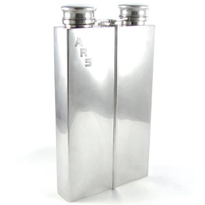 RARE Large Art Deco Sterling Silver 2 Pint Double Chamber Whiskey Spirits Hip Flask