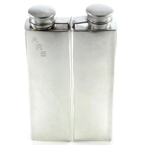 RARE Large Art Deco Sterling Silver 2 Pint Double Chamber Whiskey Spirits Hip Flask