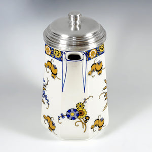 Art Deco French Limoges Porcelain Tetard Freres Silver Mounted Coffee Pot