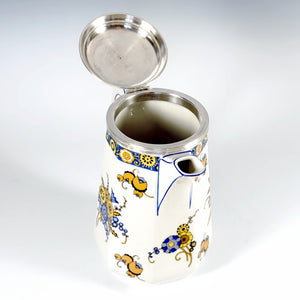 Art Deco French Limoges Porcelain Tetard Freres Silver Mounted Coffee Pot