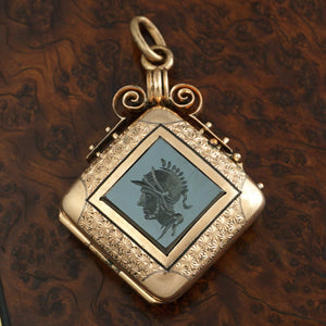 Antique Victorian Gold Filled Locket Pendant Hematite Intaglio Centurion