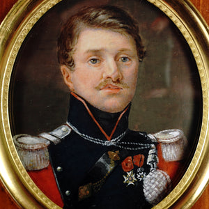 Antique French Miniature Portrait Military Officer Uniform Lancier de Nemours