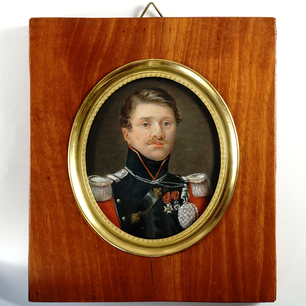 Antique French Miniature Portrait Military Officer Uniform Lancier de Nemours