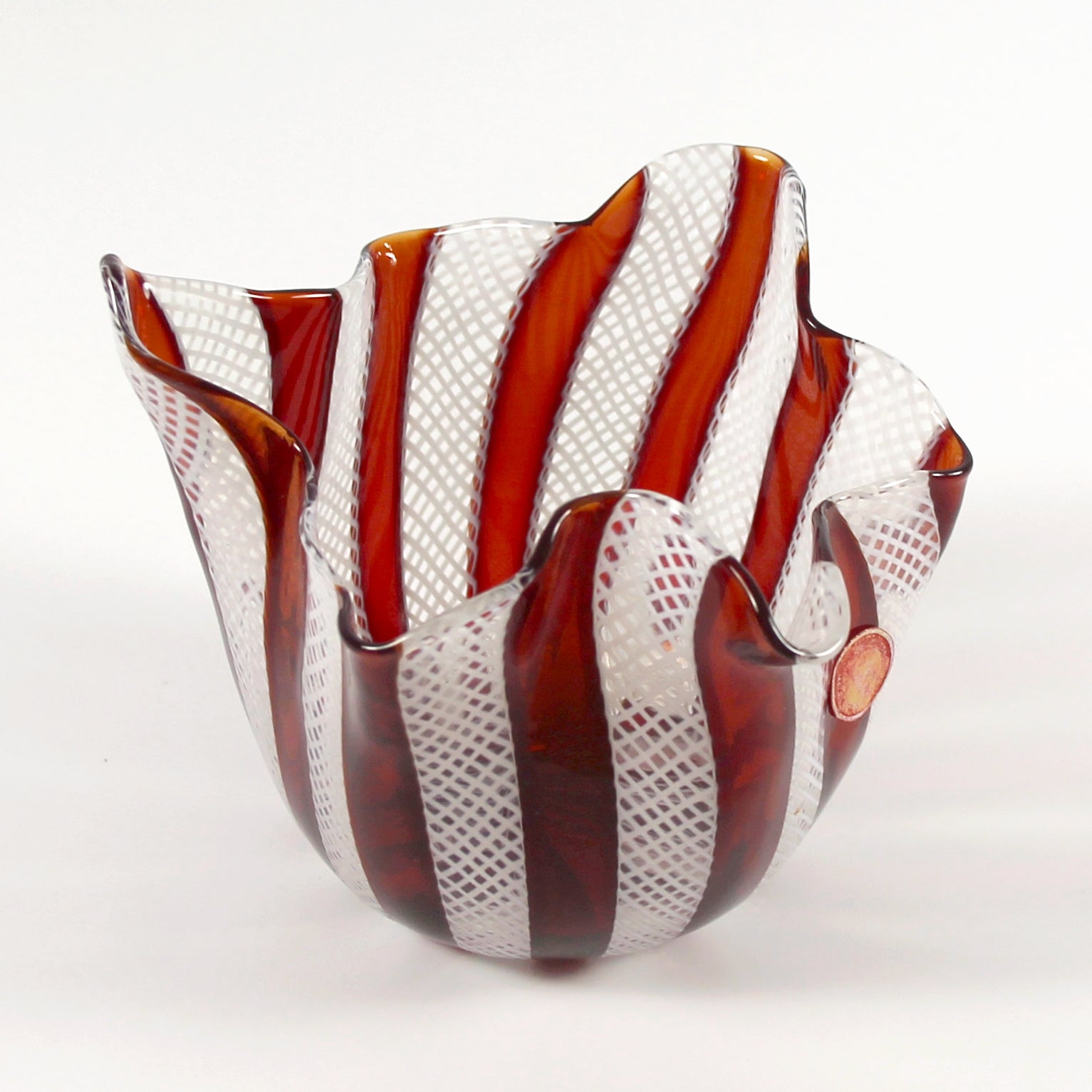 Murano Italy Handkerchief Fazzoletto Vase Red White display picture 1