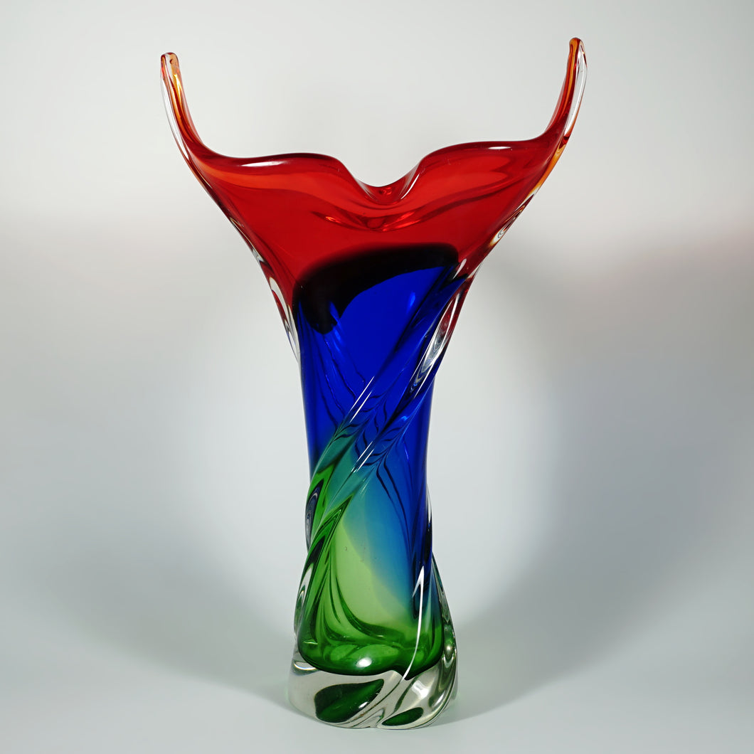 Large Italian Murano Sommerso Glass Vase Free Form 16.5