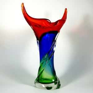 Large Italian Murano Sommerso Glass Vase Free Form 16.5" Tall