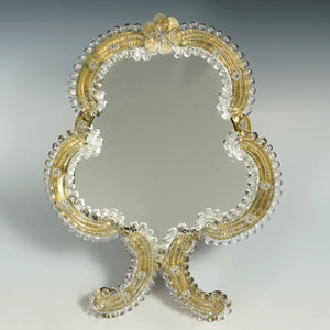 Italian Venetian Murano Art Glass Vanity Table Top Mirror, Gold Leaf Rosettes