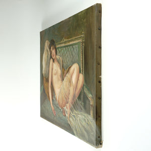 Portrait of Reclining Nude French School Oil Painting Art Deco
