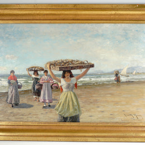 Heinrich Rasch (1840-1913) German Oil Painting Women by the Sea