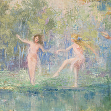 Load image into Gallery viewer, Listed Texas Artist Leola Freeman, Dancing Nymphs in a Forest Oil Painting, American Impressionist
