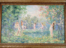 Load image into Gallery viewer, Listed Texas Artist Leola Freeman, Dancing Nymphs in a Forest Oil Painting, American Impressionist
