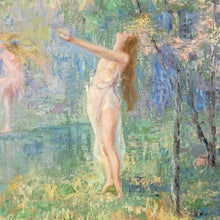 Load image into Gallery viewer, Listed Texas Artist Leola Freeman, Dancing Nymphs in a Forest Oil Painting, American Impressionist
