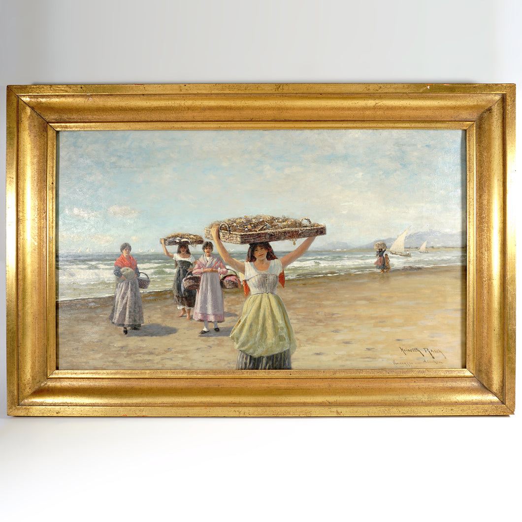 Heinrich Rasch (1840-1913) German Oil Painting Women by the Sea