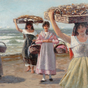 Heinrich Rasch (1840-1913) German Oil Painting Women by the Sea
