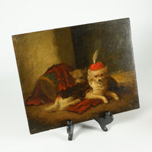 Load image into Gallery viewer, Antique 19thc Costumed Dogs Oil Painting on Wood
