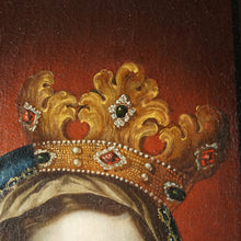 Load image into Gallery viewer, Antique 19c Portrait of Virgin Mary, Crowned Mother of Mercy, Religious Oil Painting
