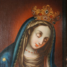Load image into Gallery viewer, Antique 19c Portrait of Virgin Mary, Crowned Mother of Mercy, Religious Oil Painting
