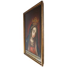 Load image into Gallery viewer, Antique 19c Portrait of Virgin Mary, Crowned Mother of Mercy, Religious Oil Painting
