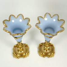 Load image into Gallery viewer, Pair Antique French Opaline Glass Cornucopia Horn Vases Dore Bronze Mounts
