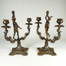 Load image into Gallery viewer, Vintage Bronze Candle Holders PAIR Candlestick Candelabras Figural Ornate
