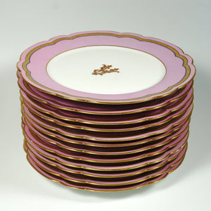 Antique French Old Paris Porcelain Pompadour Pink 15pc Dessert Service Hand Painted Gilt Plates Set