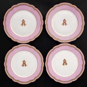 Antique French Old Paris Porcelain Pompadour Pink 15pc Dessert Service Hand Painted Gilt Plates Set