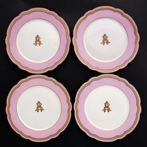 Antique French Old Paris Porcelain Pompadour Pink 15pc Dessert Service Hand Painted Gilt Plates Set