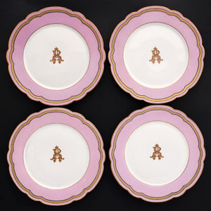 Antique French Old Paris Porcelain Pompadour Pink 15pc Dessert Service Hand Painted Gilt Plates Set