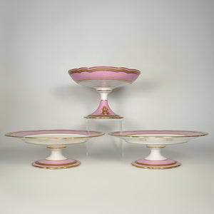 Antique French Old Paris Porcelain Pompadour Pink 15pc Dessert Service Hand Painted Gilt Plates Set